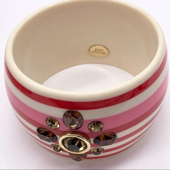 Juicy Couture Red Pink Jeweled Striped Bangle - Picture 2 of 4